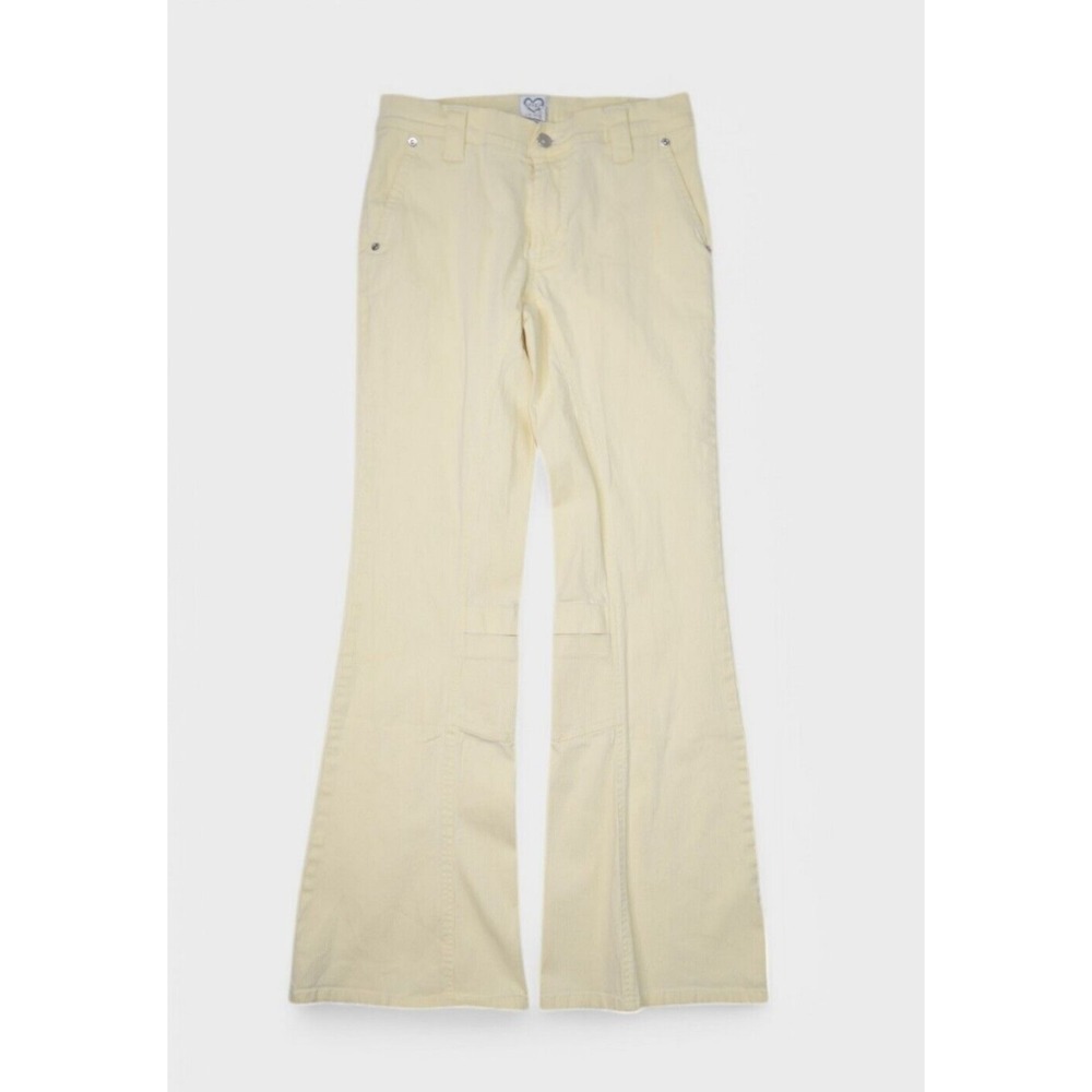 XOXO Jeans Womens 4 Flare Bell Bottom Corduroy Pants Low Rise Yellow Y2k 27x30